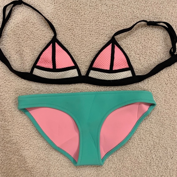 Womens Triangl Swimsuit - Worn once - Size XXS - Pink and Green - BAG INCLUDED - Picture 1 of 8